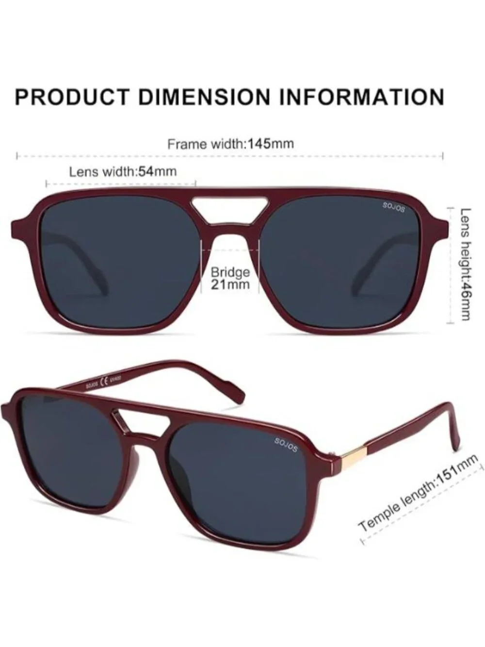 SOJOS Women Aviator Sunglasses Rectangle Sun Glasses Red Frame Blue Lens